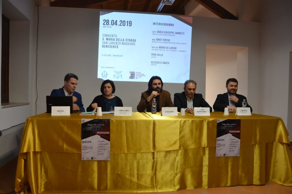 Relatori alla presentazione del libro 'Elogio della curiosità. Di arte e di culto': Pellegrino Gillo, Maria Di Libero, Alessio D’Amico, Carlo Iannotti, don Ionut Pirtac