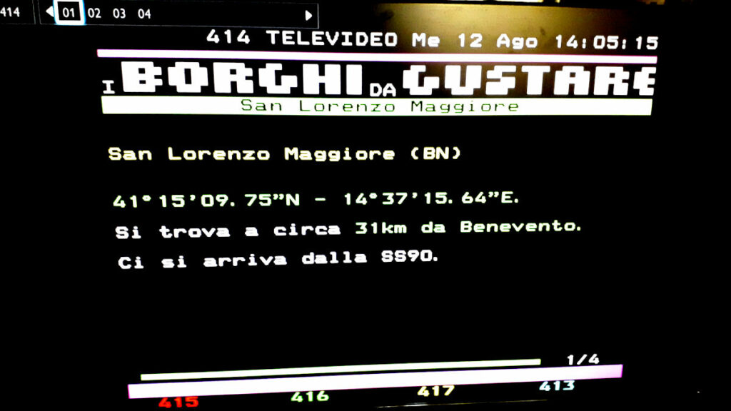 San Lorenzo Maggiore su Televideo Rai, 12 agosto 2020, per la rubrica 'I borghi da gustare', sottopagina 1