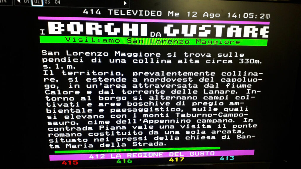 San Lorenzo Maggiore su Televideo Rai, 12 agosto 2020, per la rubrica 'I borghi da gustare', sottopagina 2