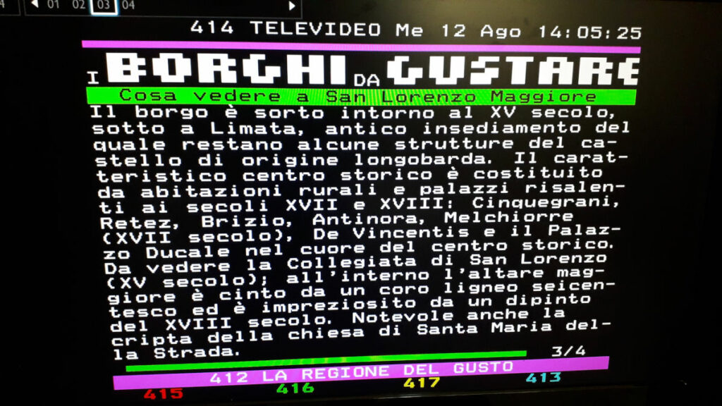 San Lorenzo Maggiore su Televideo Rai, 12 agosto 2020, per la rubrica 'I borghi da gustare', sottopagina 3