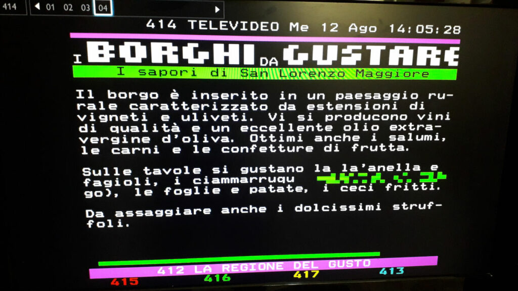 San Lorenzo Maggiore su Televideo Rai, 12 agosto 2020, per la rubrica 'I borghi da gustare', sottopagina 4